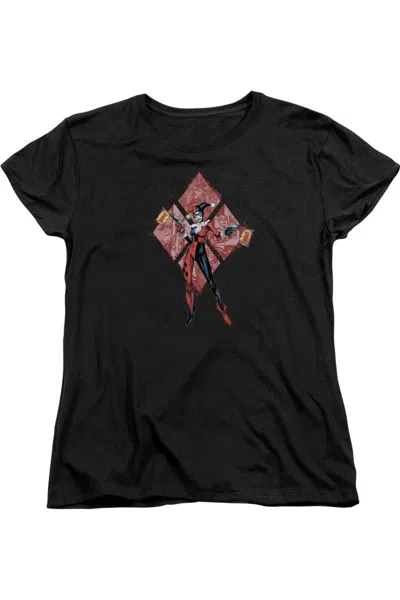Gildan Batman Harley Quinn (diamonds) Short Sleeve Womens Tee / T-shirt In Black
