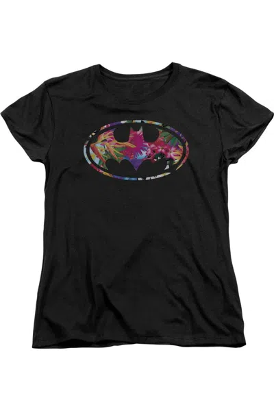 Gildan Batman Hawaiian Shield Short Sleeve Womens Tee / T-shirt In Black
