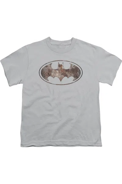 Gildan Kids' Batman Heavy Rust Logo Short Sleeve Youth Tee / T-shirt In Gray