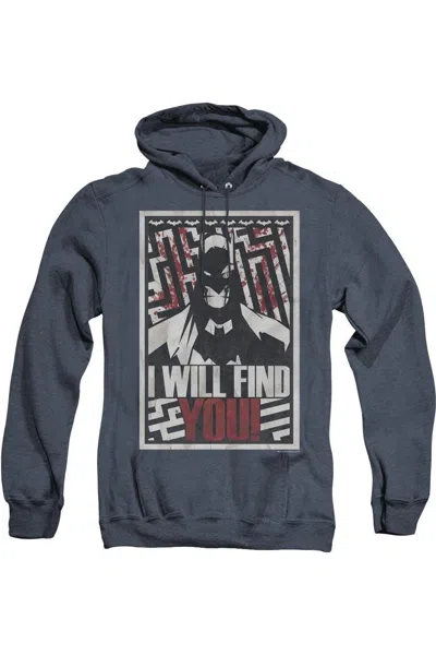 Gildan Batman I Will Fnd You Adult Heather Hoodie / Hooded Sweatshirt In Blue
