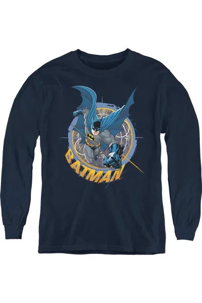 Gildan Kids' Batman In The Crosshairs Youth Long Sleeve Tee / T-shirt In Blue