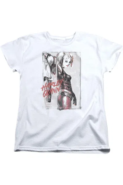 Gildan Batman Ink Wash Harley Short Sleeve Womens Tee / T-shirt In White