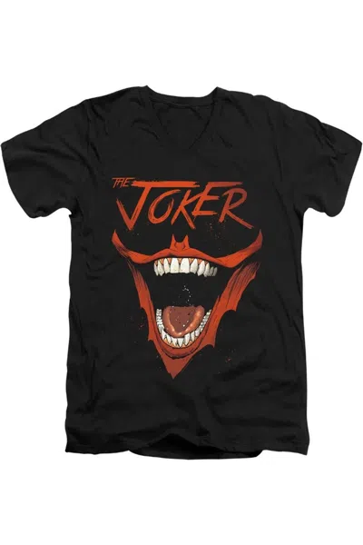 Gildan Batman Joker Bat Laugh Short Sleeve Adult V Neck Premium Cotton Tee / T-shirt In Black