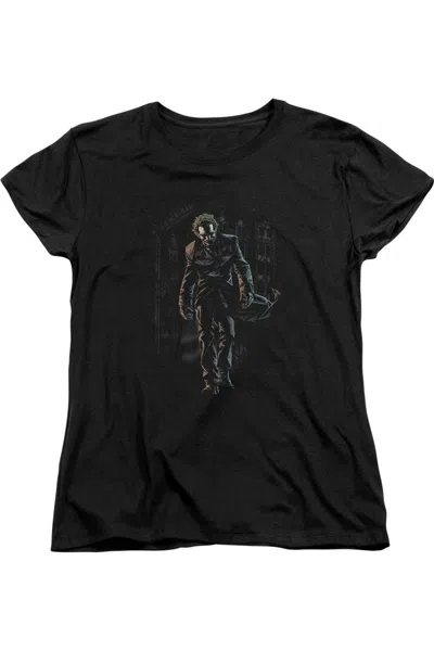 Gildan Batman Joker Leaves Arkham Short Sleeve Womens Tee / T-shirt In Black