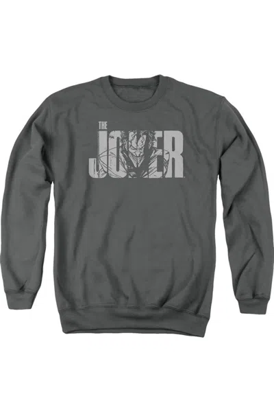 Gildan Batman Joker Text On Gray Adult Crewneck Sweatshirt In Pink
