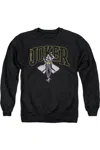 Gildan Batman Joker Varsity On Black Adult Crewneck Sweatshirt In Black