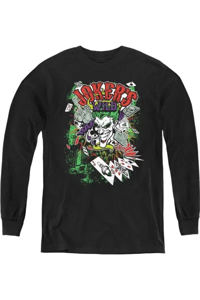 Gildan Kids' Batman Jokers Wild Youth Long Sleeve Tee / T-shirt In Black