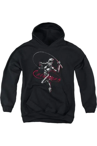 Gildan Kids' Batman Kitten With A Whip Youth Pull Over Hoodie / Hooded Sweatshirt In Black