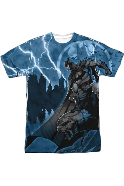 Gildan Batman Lightning Strikes Short Sleeve Adult Poly Crew Tee / T-shirt In White