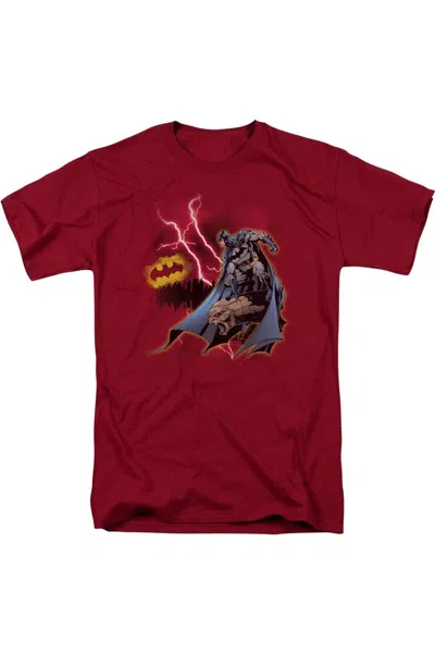 Gildan Batman Lightning Strikes Short Sleeve Adult Tee / T-shirt In Red