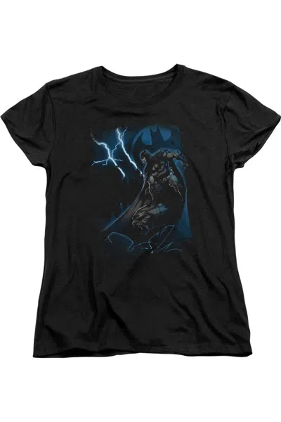 Gildan Batman Lightning Strikes Short Sleeve Womens Tee / T-shirt In Black