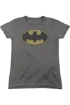 Gildan Batman Distressed Shield Short Sleeve Womens Tee / T-shirt In Pink