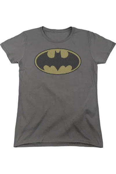 Gildan Batman Distressed Shield Short Sleeve Womens Tee / T-shirt In Pink