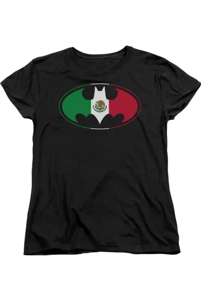 Gildan Batman Mexican Flag Shield Short Sleeve Womens Tee / T-shirt In Black