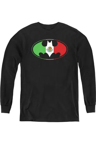 Gildan Kids' Batman Mexican Flag Shield Youth Long Sleeve Tee / T-shirt In Blue