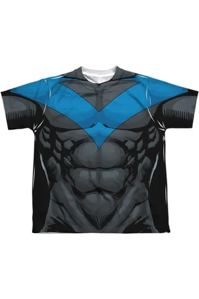 Gildan Kids' Batman Nightwing Blue Uniform Short Sleeve Youth Poly Crew Tee / T-shirt In Multi