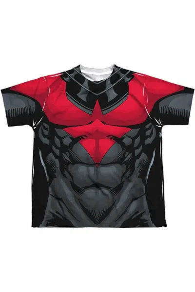 Gildan Kids' Batman Nightwing Red Uniform Short Sleeve Youth Poly Crew Tee / T-shirt In Black