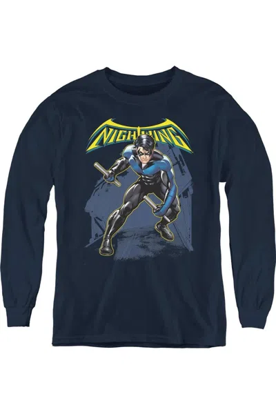 Gildan Kids' Batman Nightwing Youth Long Sleeve Tee / T-shirt In Blue
