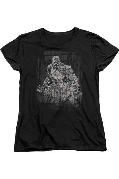 Gildan Batman Pencilled Rain Short Sleeve Womens Tee / T-shirt In Black