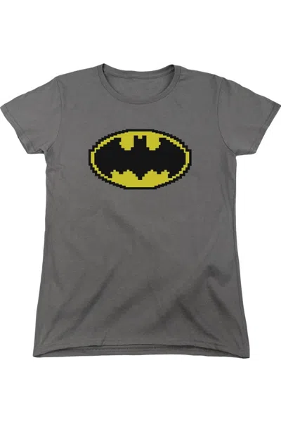 Gildan Batman Pixel Symbol Short Sleeve Womens Tee / T-shirt In Gray