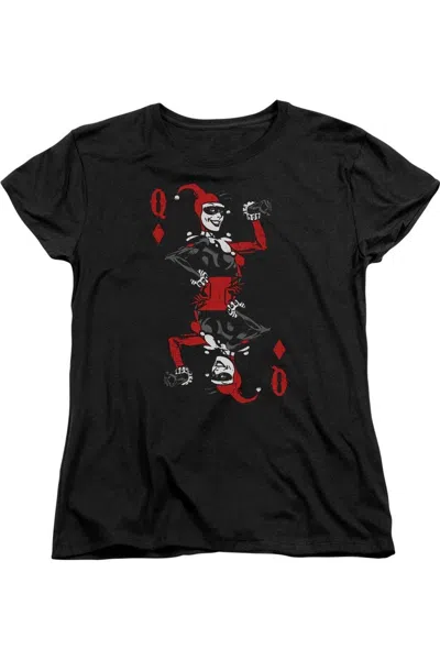 Gildan Batman Quinn Of Diamonds Short Sleeve Womens Tee / T-shirt In Black