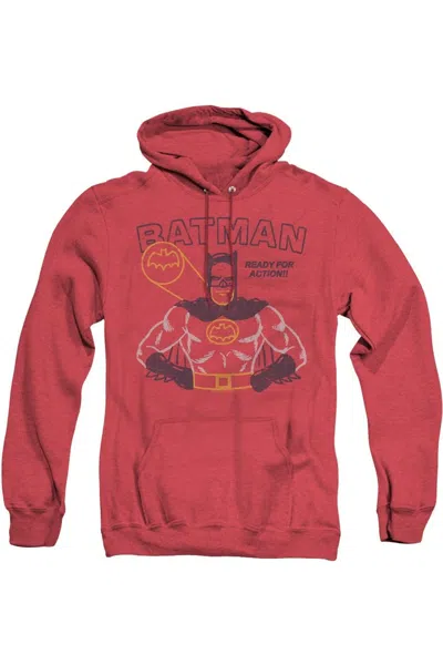 Gildan Batman Ready For Action Adult Heather Hoodie / Hooded Sweatshirt In Red