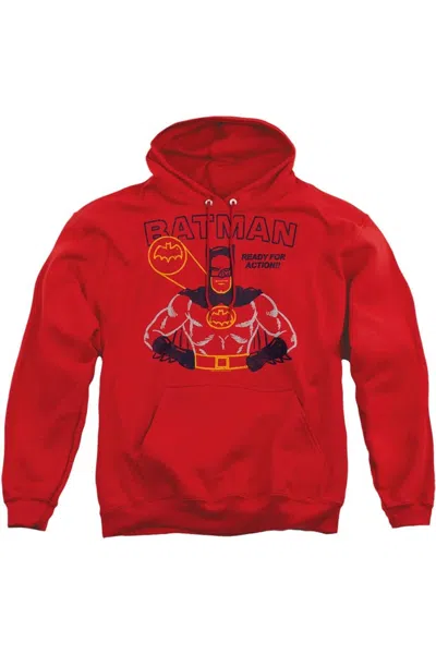 Gildan Batman Ready For Action Adult Pull Over Hoodie / Hooded Sweatshirt In Red