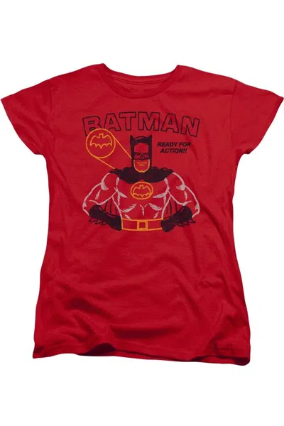 Gildan Batman Ready For Action Short Sleeve Womens Tee / T-shirt In Red