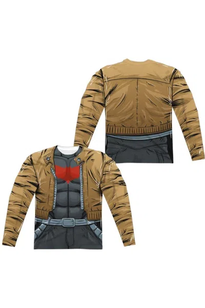 Gildan Batman Red Hood Uniform (front/back Print) Long Sleeve Adult Poly Crew Tee / T-shirt In White