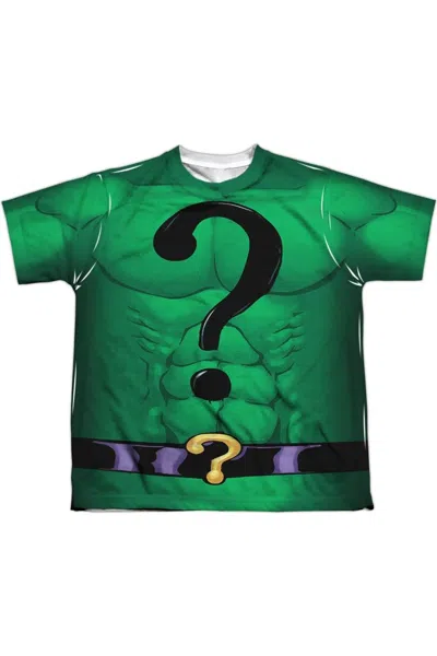 Gildan Kids' Batman Riddler Uniform Short Sleeve Youth Poly Crew Tee / T-shirt In Green
