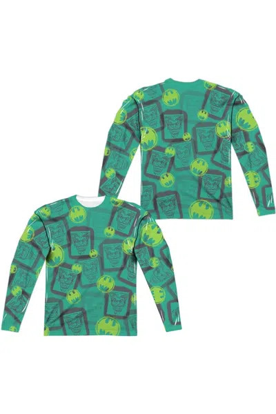 Gildan Batman Rivalry (front/back Print) Long Sleeve Adult Poly Crew Tee / T-shirt In Green