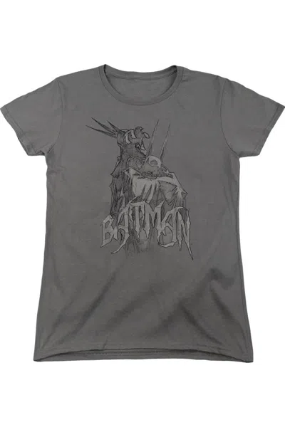Gildan Batman Scary Right Hand Short Sleeve Womens Tee / T-shirt In Gray