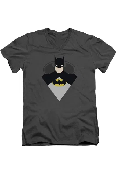 Gildan Batman Simple Bat Short Sleeve Adult V Neck Premium Cotton Tee / T-shirt In Gray
