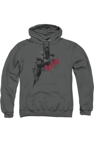 Gildan Batman Sketch Bat Red Logo Adult Pull Over Hoodie / Hooded Sweatshirt In Pink