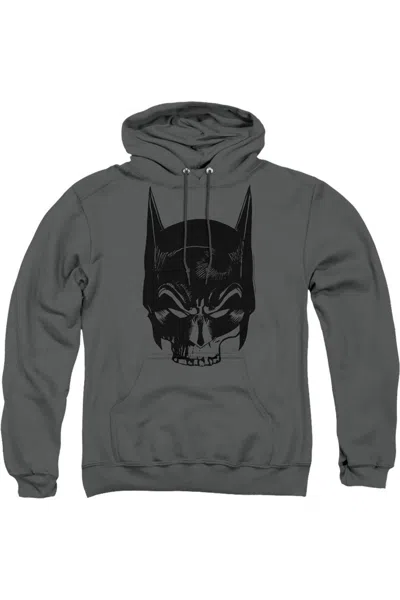 Gildan Batman Skull On Gray Adult Pull Over Hoodie / Hooded Sweatshirt In Pink