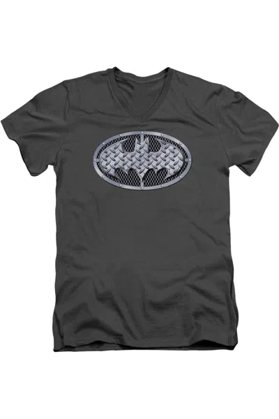 Gildan Batman Steel Mesh Shield Short Sleeve Adult V Neck Tee / T-shirt In Pink