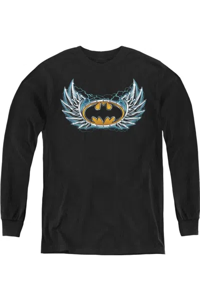 Gildan Kids' Batman Steel Wings Logo Youth Long Sleeve Tee / T-shirt In Black