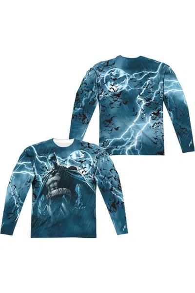Gildan Batman Stormy Knight (front/back Print) Long Sleeve Adult Poly Crew Tee / T-shirt In Blue