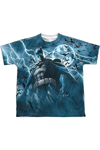 Gildan Kids' Batman Stormy Knight Short Sleeve Youth Poly Crew Tee / T-shirt In Blue