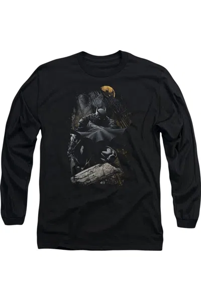 Gildan Batman Sweeping Cape Long Sleeve Adult Tee / T-shirt In Black