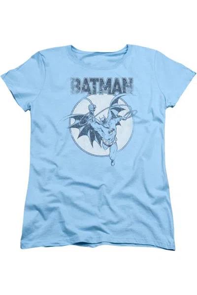 Gildan Batman Swinging Bat Short Sleeve Womens Tee / T-shirt In Blue