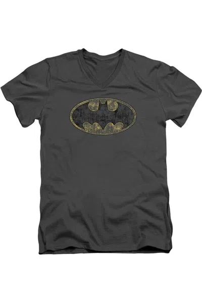 Gildan Batman Tattered Logo Short Sleeve Adult V Neck Premium Cotton Tee / T-shirt In Pink