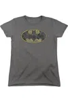 Gildan Batman Distressed Shield Short Sleeve Womens Tee / T-shirt In Pink