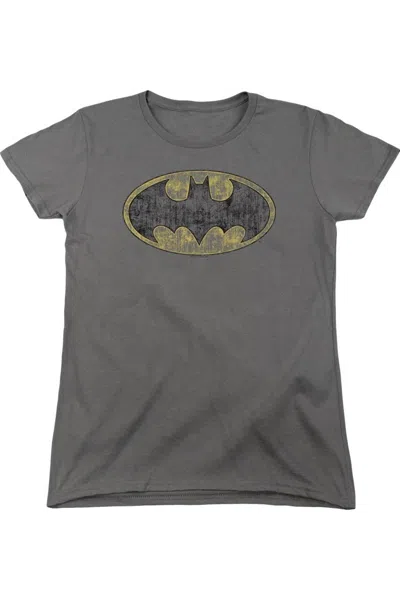 Gildan Batman Tattered Logo Short Sleeve Womens Tee / T-shirt In Gray