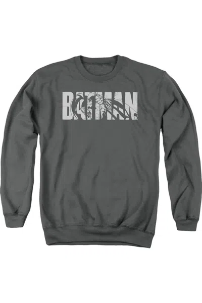 Gildan Batman Text On Gray Adult Crewneck Sweatshirt In Pink