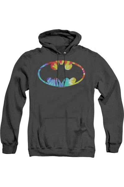 Gildan Batman Tie Dye Batman Logo Adult Heather Hoodie / Hooded Sweatshirt In Black