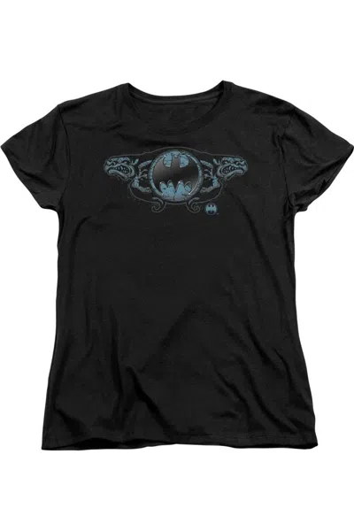 Gildan Batman Two Gargoyles Logo Short Sleeve Womens Tee / T-shirt In Black