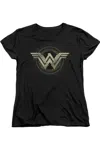 Gildan Wonder Woman Movie Distressed Logo Short Sleeve Womens Tee / T-shirt In Black