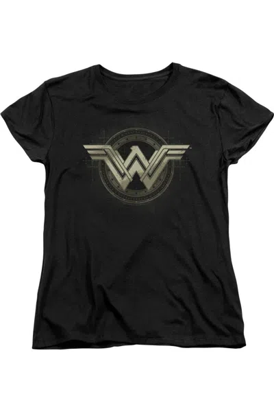 Gildan Wonder Woman Movie Distressed Logo Short Sleeve Womens Tee / T-shirt In Black