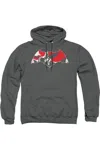 Gildan Batman V Superman Armor Splatter Logo Adult Pull Over Hoodie / Hooded Sweatshirt In Pink